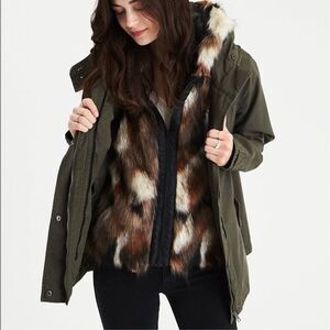American Eagle Outfitters Faux Fur Military Utility Jacket